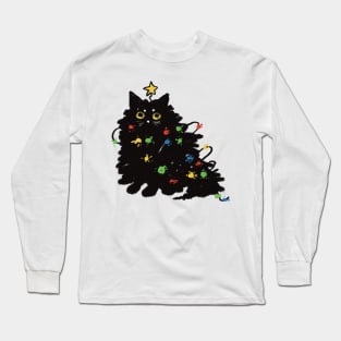 Cat wrapped in Christmas lights Long Sleeve T-Shirt